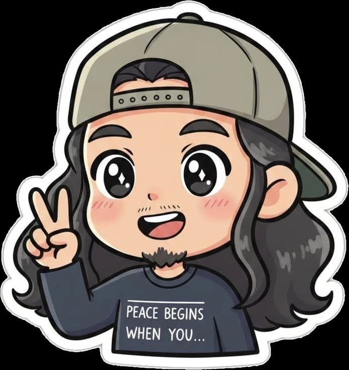 Meer's mascot: long hair, a backwards cap, a peace sign
